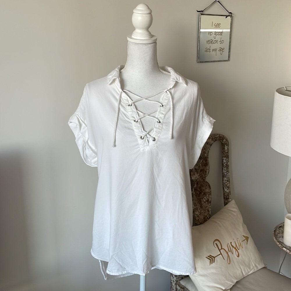 Cross front oversized collared top